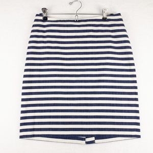 Talbots Skirt Womens 6P Striped Blue White Midi Zipper Closure Back Slit